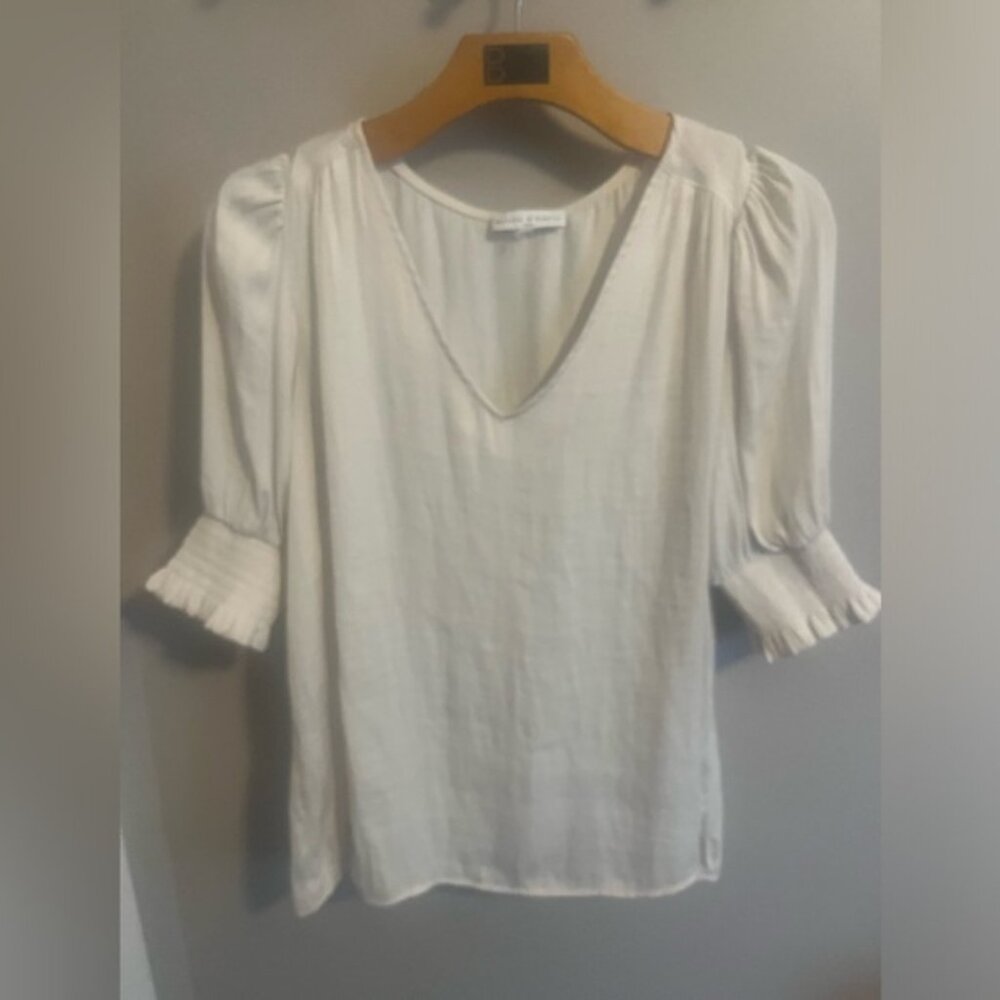 Maison DAmiele short sleeve silky blouse puffy sleeves and ruched sleeve